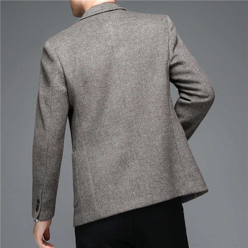 Men's Fashion Casual Classic Wool Suit Jacket Single Suit Slim Blazer Brand Clothing