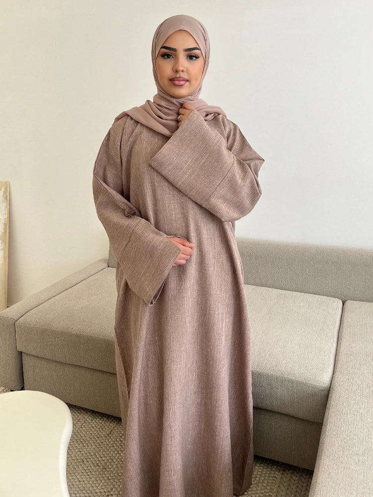 Closed Linen Abaya Dubai Luxury Plain Muslim Hijab Dress Turkey Casual African Dresses Abayas for Women Ramadan Eid Islam Kaftan