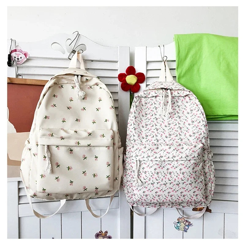 Korean Style  Floral Backpack For Women Waterproof  Rucksack Teenager Large Capacity Student School Bag Travel Bag