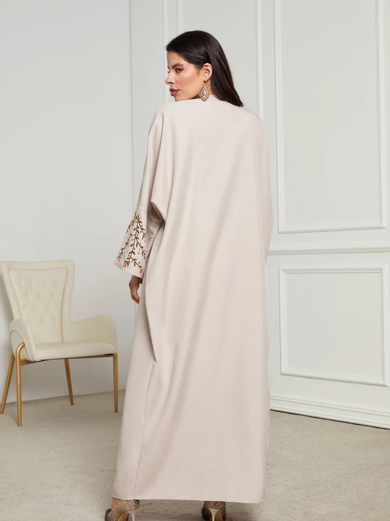 Open Kimono Abaya For Muslim Women Shalwar Kameez Jalabiya Embroidery Long Sleeve Robe