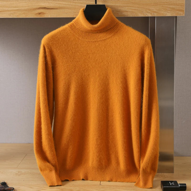 Men's Turtleneck 100% Mink Cashmere Sweater Men Autumn and Winter Loose Knitted Sweater Keep Warm Top Men Jumper