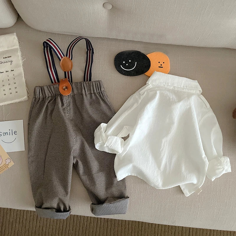 Baby boy clothes 0-4Y spring and autumn fashion baby gentleman dress suit boy one year old dress shirt + bib baby 2-piece set