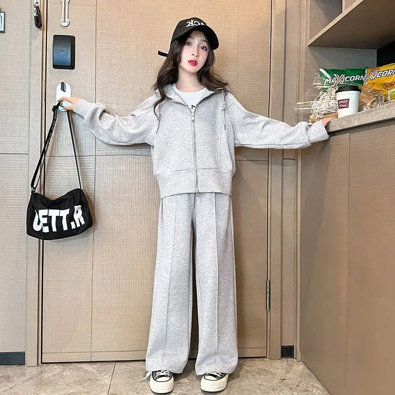 Girls New Spring Autumn Fashion Solid Two Piece Sports Sets Teenage Girls Casual Streetwear Clothing