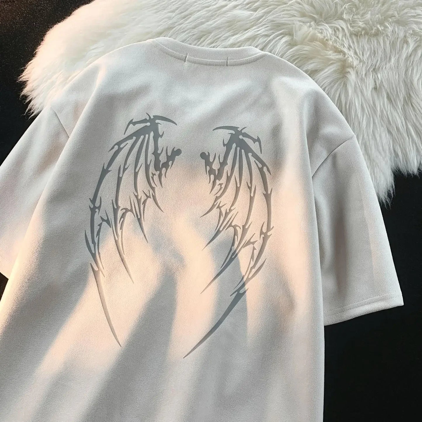 hip hop fried street trend wings printed short sleeved t shirt men and women loose Korean couple short sleeved T-shirt