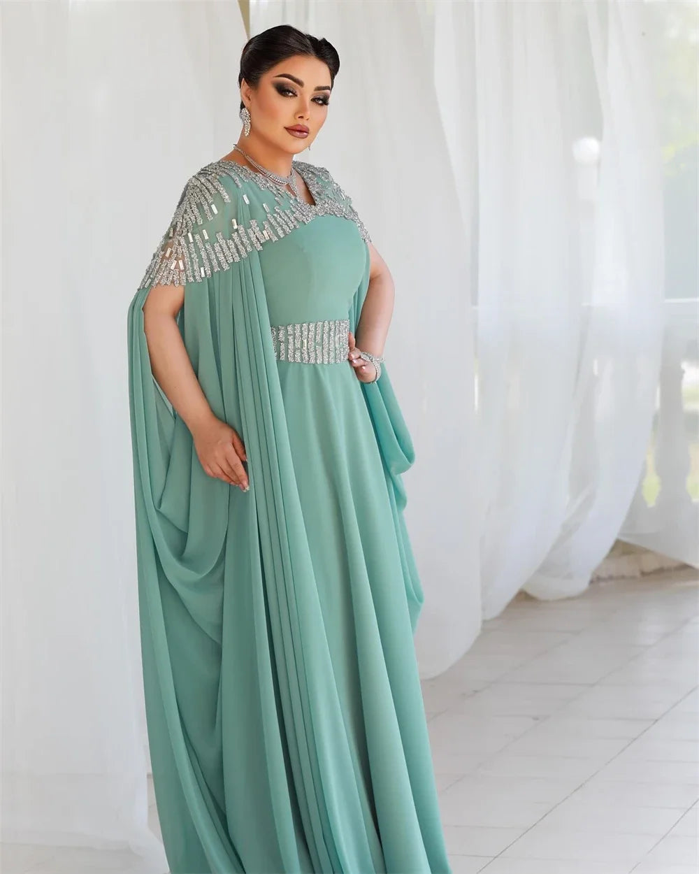 V-neck Sheath Quinceanera Celebrity Sequin Draped Chiffon Prom Dresses evening dresses woman elegant robes de cocktail