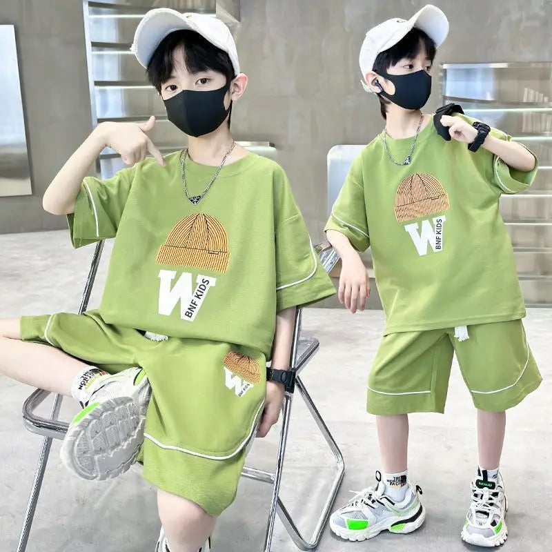 Boys Summer  New Casual Shorts Sleeve Sleeveless T-shirts+Pants 2pcs Sets kids Teenage Sportswear Children Outfits Set