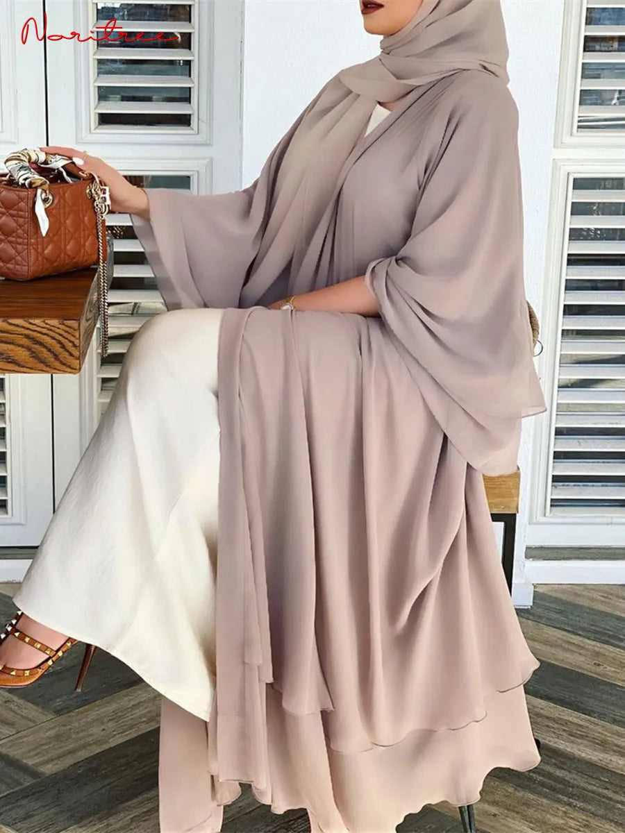 Fashion Chiffon Abaya Kimono Dubai Muslim Cardigan Abayas Women Casual Robe female Islam Clothes With Belt luxury elegant