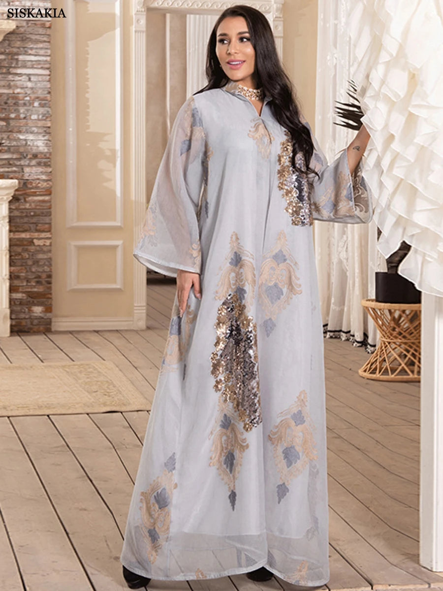 Dubai Fashion Mesh  Embroidery Evening Party Gown Jalabiyat Saudi Arab Casual Robe African Women Caftan Clothing