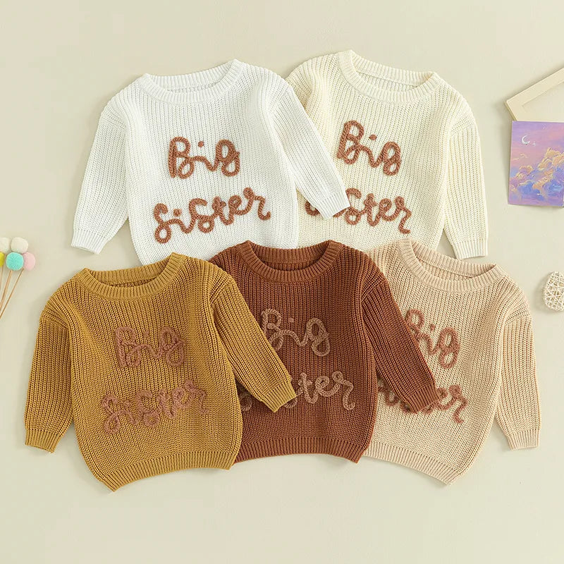 Lioraitiin 18M-5Y Kids Girls Sweater Letter Embroidery Crew Neck Long Sleeve Pullovers Fall Toddler Clothes Tops
