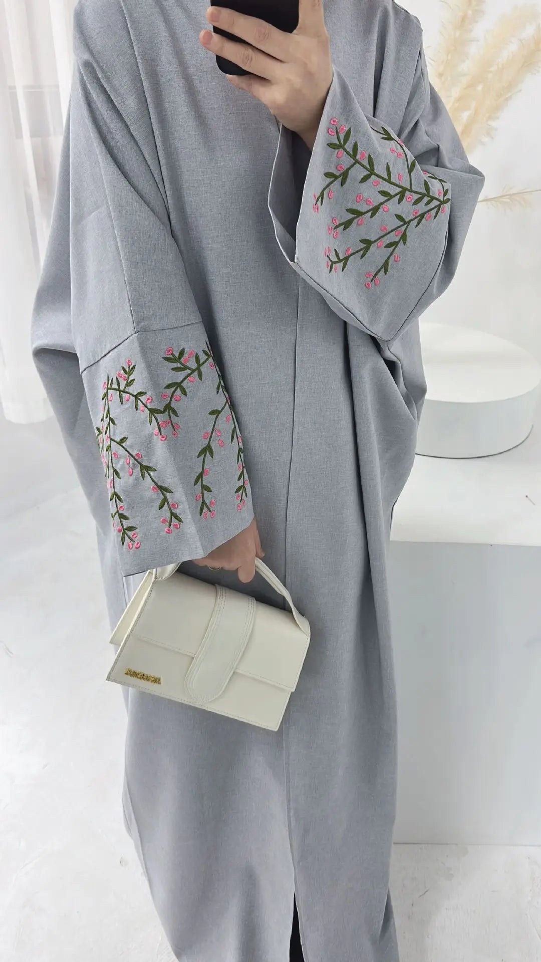 Cotton Linen Open Abaya with Embroidery Sleeves Kimono Muslim Abayas for Women Dubai Luxury Turkey Islamic Clothing Kaftan Robe