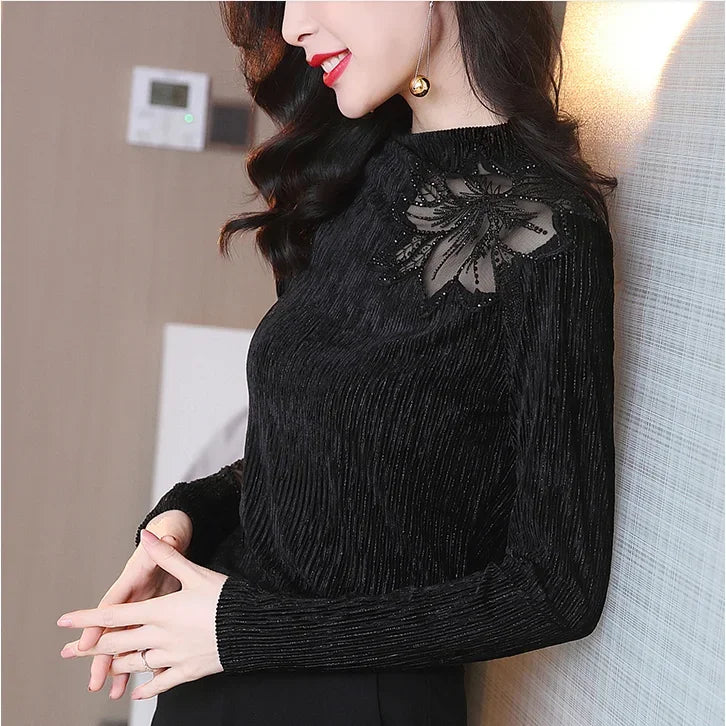 Women Blouse Velvet Autumn  Winter Long Sleeve Turtleneck Women's Top T-shirt Blusas Ropa De Mujer