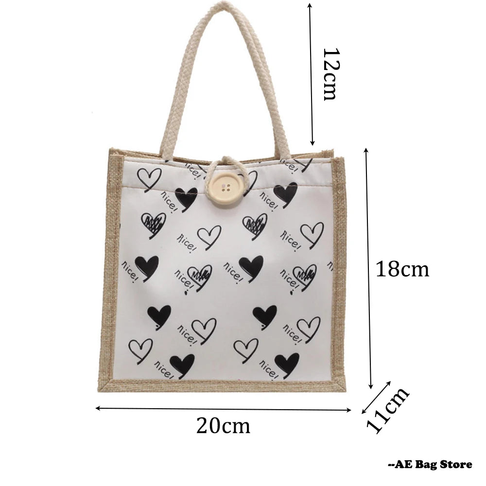 Linen Button Zipper Handbag Women Tote Large Capacity Grocery Bag Gift Bag Beach Organizer Portable Shopping  Bag