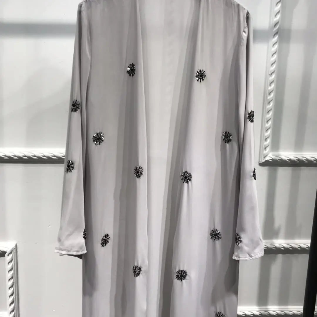 Luxury Open Abayas Beading Women Maxi Dress Kaftan Modest Cardigans Jilbab