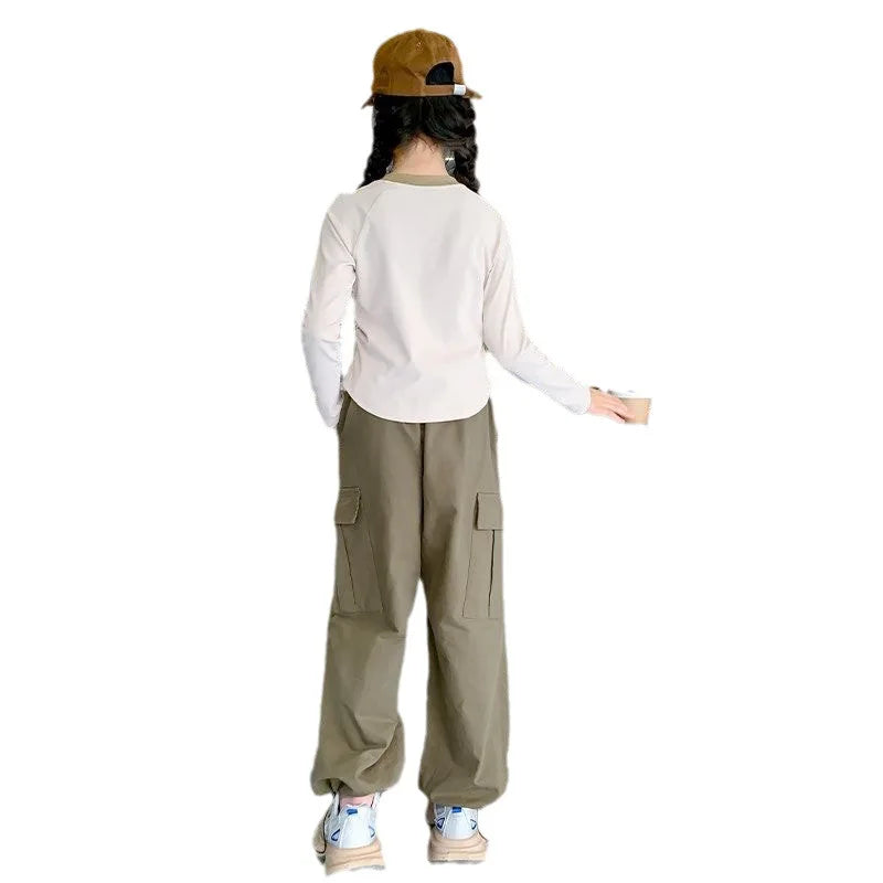 winter autumn Children set Clothes Girls tracksuit bear t shirt tops + Sport cargo pants Kid Teenager 6 7 8 9 10 11 12 year