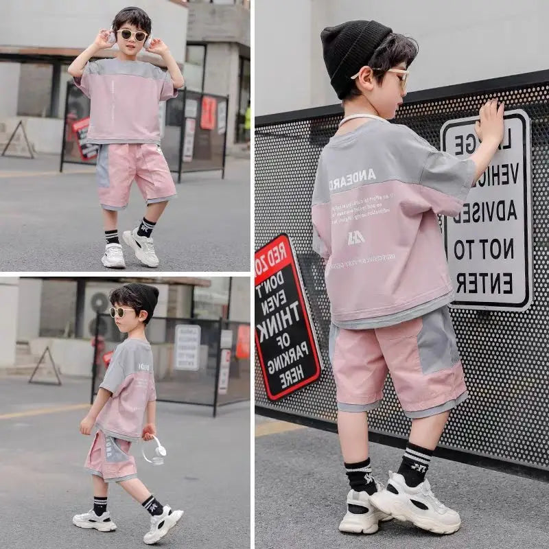 Children Clothing Sets New Summer Casual Outfit T-shirt + Pants Boys Clothes Suit Kids Tracksuit Teen