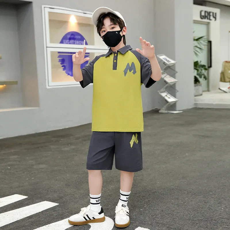 Children's Summer Boys Clothes Set Tops+Shorts Casual School Suits Kids Clothing Tracksuit Teen Outfits