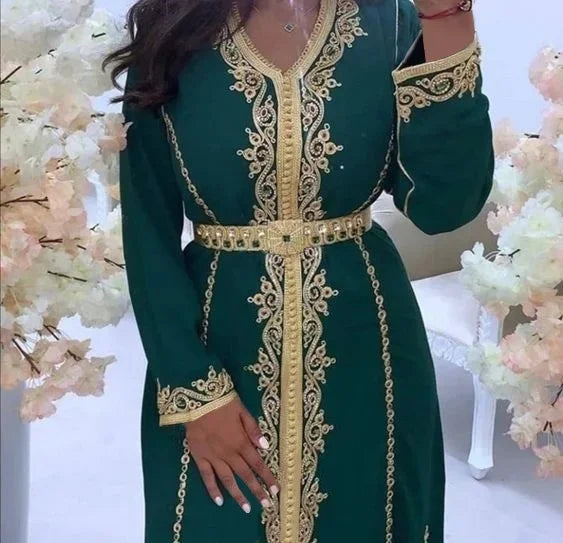 Maxi Dress Kaftan Floral Embroidered Women Jellaba Muslim Clothing Long Sleeve Abaya Ladies Evening Dresses