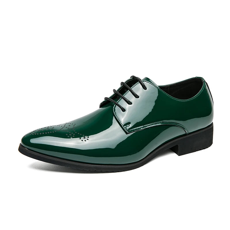 Elegant Patent Leather Leather Shoes Men Pointed Head Fashion Dress Shoes Man Party Pointed Glossy Wedding Shoes