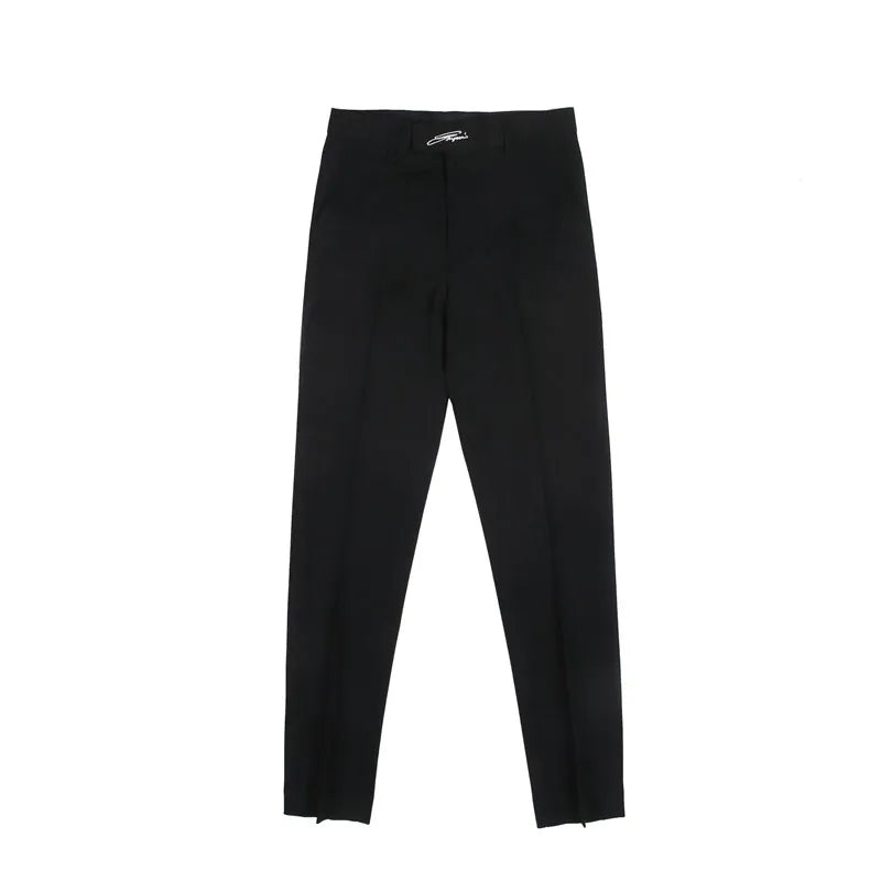 Black White Embroidered Business Formal Pants Men Korean Style Slim Suit Pants High Quality Streetwear Ankle Pants