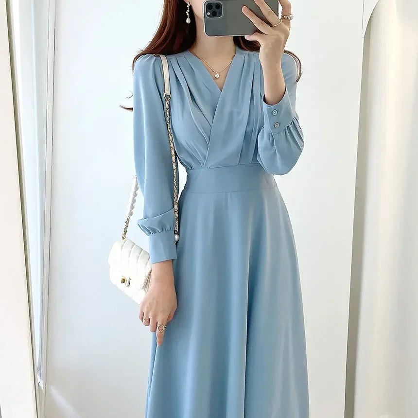 Elegant Office Shirt Dress VONDA Women Summer Puff Sleeve Waist-in Design Midi Sundress Elegant Casual Pleated Robe Femme
