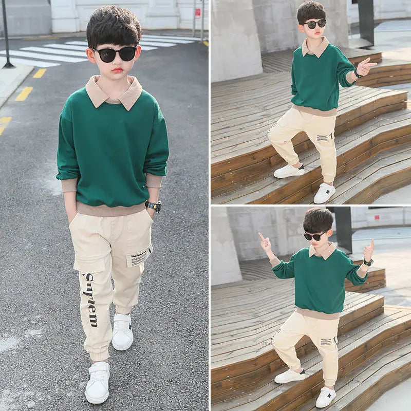 Spring Autumn Long Sleeve Boys Tracksuit Casual Letters Children Clothes Sweater+Trousers 2Pcs Suit Kid Set