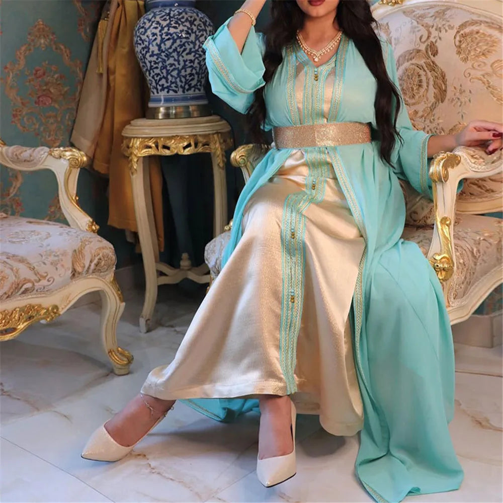 Muslim Open Abayas Sleeveless Dress 2 Piece Women Kaftan Chiffon Set Caftan Islamic Ramadan Vestidos Outfit