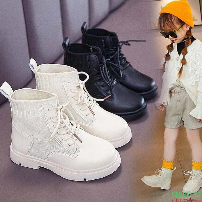 Big Children Plush Lace Up Boots For Kid Girls Boys School England Rome Boots