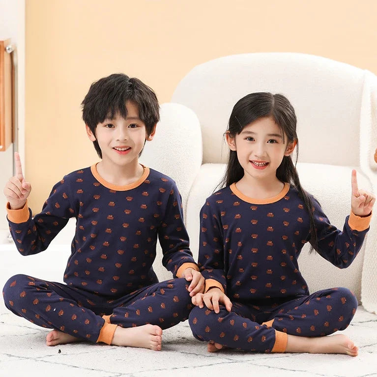Toddler Baby Kids Unisex Casual Pajama Suit Cartoon Bear Print Long Sleeve Tops+ Pants Boys Sleepwear