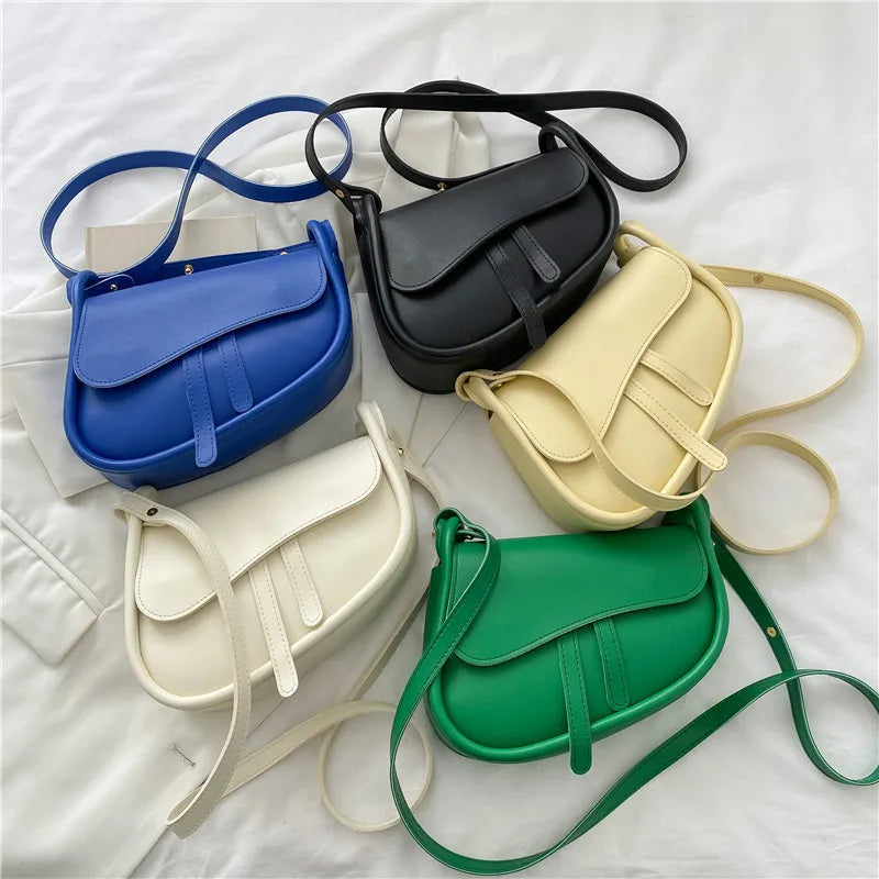 Women Saddle Bag Leather High Quality Handbag Solid Color Luxury Shoulder Bag Lady Casual Exquisite Messenger Bag
