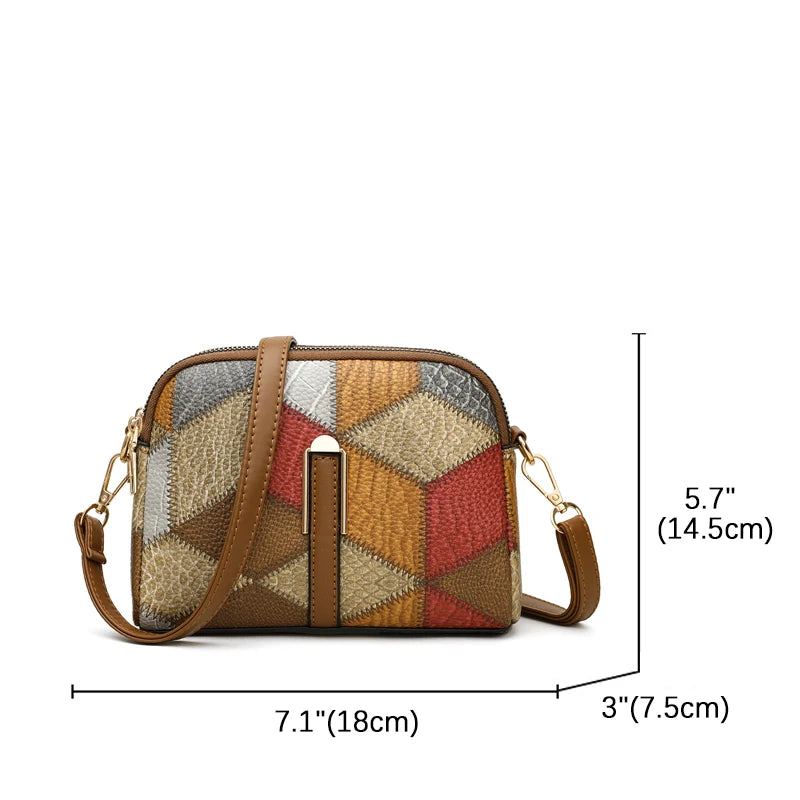 Color Block Shoulder Bags for Women National Style Double Zipper Crossbody Bag Ladies PU Leather Wallet Fashion Handbags