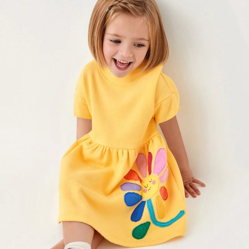 Girls Dresses Flower  Applique Hot Selling Summer Kids Clothing Short Sleeve Baby Frocks kids girls  toddlers