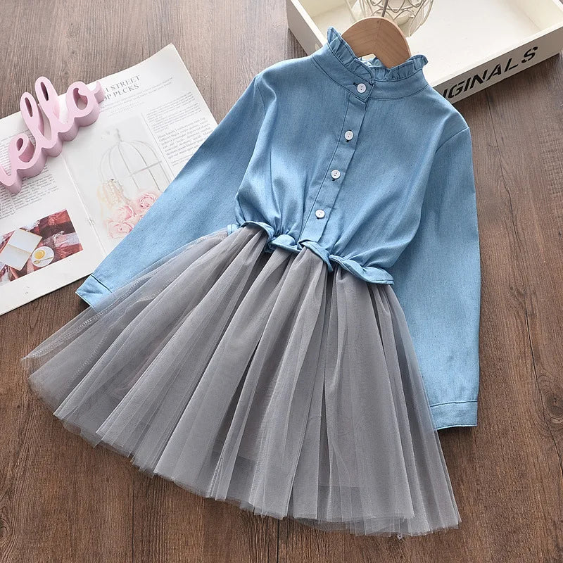 Girl Dresses Long Sleeve Denim Dress For Girls Clothing Tutu Ball Gown Party Dress Spring Autumn Baby Clothes