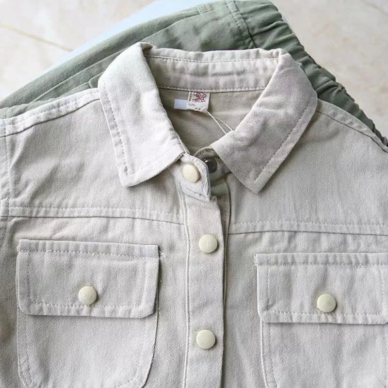 Autumn Korean Fashion Denim Set Design Solid Color Denim Coat+Jeans Unisex Clothes Children Clothing Two Piece Sets  New