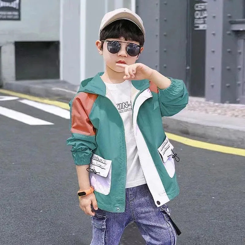 Big Size Spring Teenager Boys Coats Casual Outdoor Hooded Sweatshirt For Kids 2-10 Years Handsome Children Windbreaker Jacket