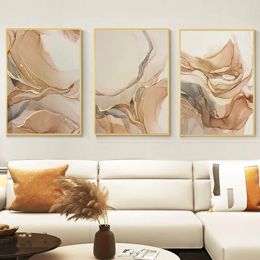 Modern Abstract Beige Gold Marble Posters Luxury Wall Art Canvas Painting Print Pictures Living Room Interior Home Decoration