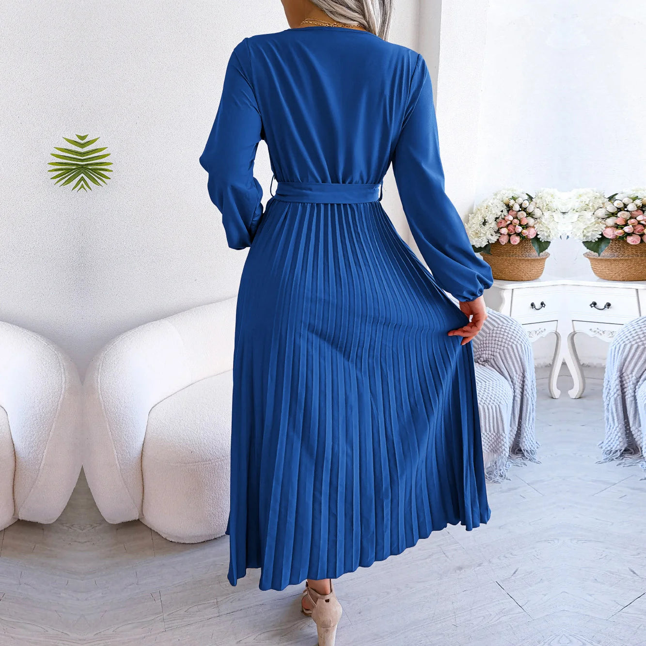 Women Spring Summer V Neck Long Dress