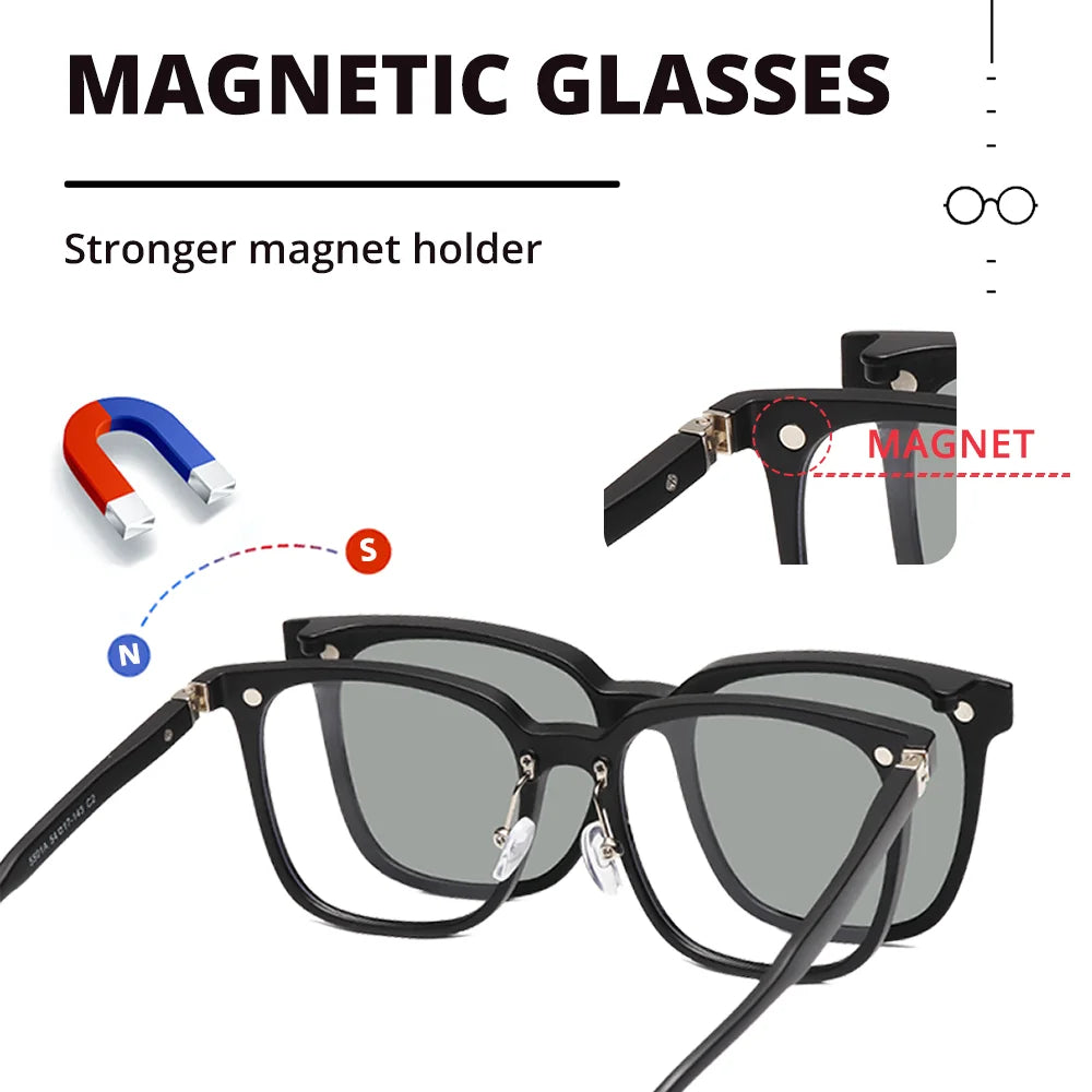 Flip Up Sunglasses Men Women Polarized UV400 Magnetic Sunglasses Clip On Glasses Square Male Big Optic Frame 0 Diopter Eyewear