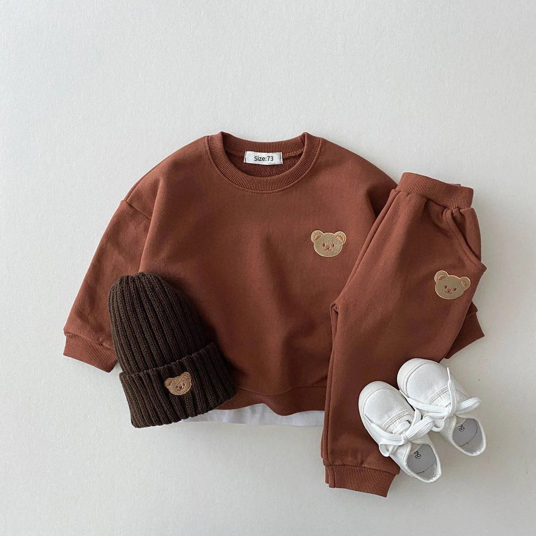 Baby Boys Girls 2pc Set Autumn Little Bear Embroidery Tops Coat + Pants Suit Clothes Two-piece Newborn  Spring Winter Sets Kids