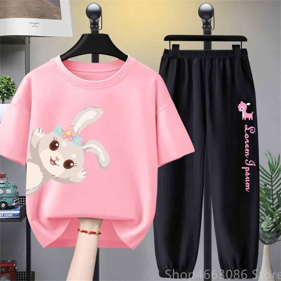 Summer kid baby Girls Clothes Child short Tops t shirt + pants teenager Tracksuit