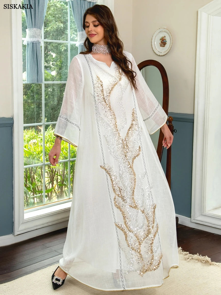 Abaya Luxury Evening Dress Woman For Party Prom Modest Fashion Mesh Sequins Embroidery New in Dresses