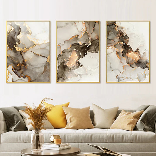 Modern Gold Beige Black Marble Abstract Posters Wall Art Canvas Painting Prints Pictures Living Room Bedroom Interior Home Decor