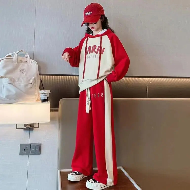 Girls New Autumn Spring Fashion Long Sleeve Hoodie+Pants 2pcs Suits 5-14 Years Teeange Casual Outifts Children Clothing Set
