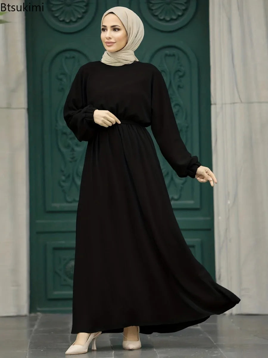 Eid Solid Color Abaya Muslim Maxi Dress for Women Dubai Turkey Kaftan Hijab Dresses Ramadan Abayas Jilbab Arab Modest Robe Femme