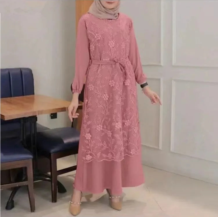 Party Dresses O Neck Women Lace Elegant Turkey Eid Muslim Maxi Dress Jalabiya Ramadan Abayas Caftan Kaftan Vestidos