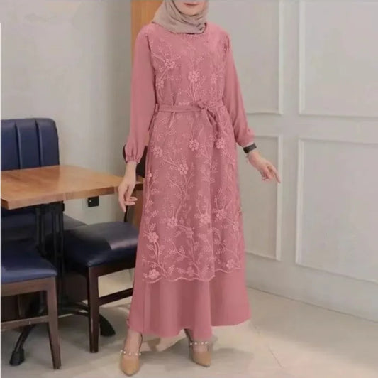 Party Dresses O Neck Women Lace Elegant Turkey Eid Muslim Maxi Dress Jalabiya Ramadan Abayas Caftan Kaftan Vestidos