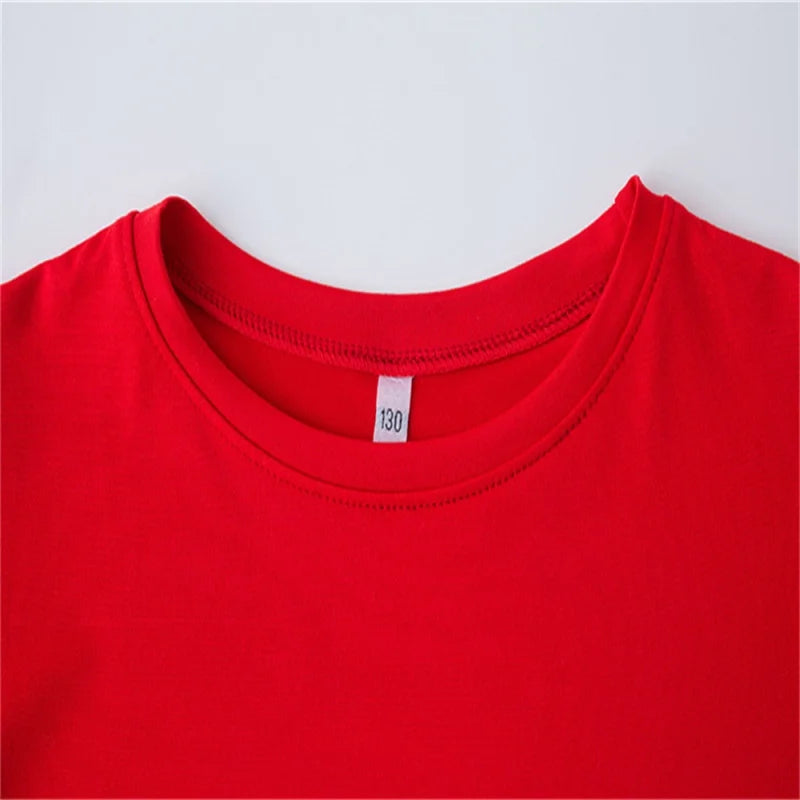 Two piece children's summer cotton T-shirt set, suitable for boys and girls aged 2-12, with English letters printed on casual T- boys girls unisex