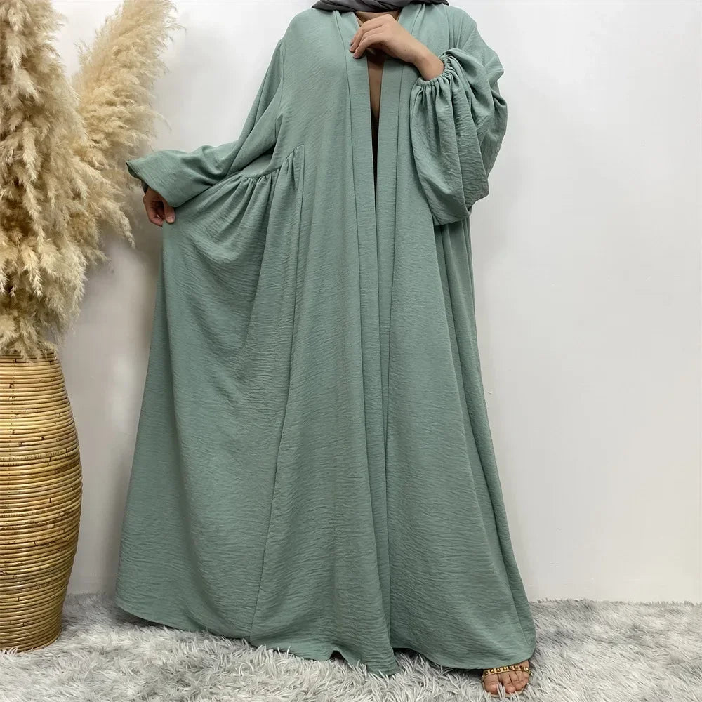 Plain Open Abaya for Women Muslim Cardigan with Pockets Elastic Cuffs Black Islamic Abayas Dress Arabic Kimono Kaftan Robe