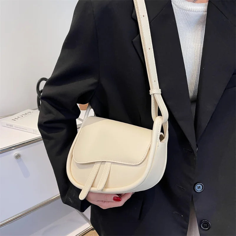 Women Saddle Bag Leather High Quality Handbag Solid Color Luxury Shoulder Bag Lady Casual Exquisite Messenger Bag