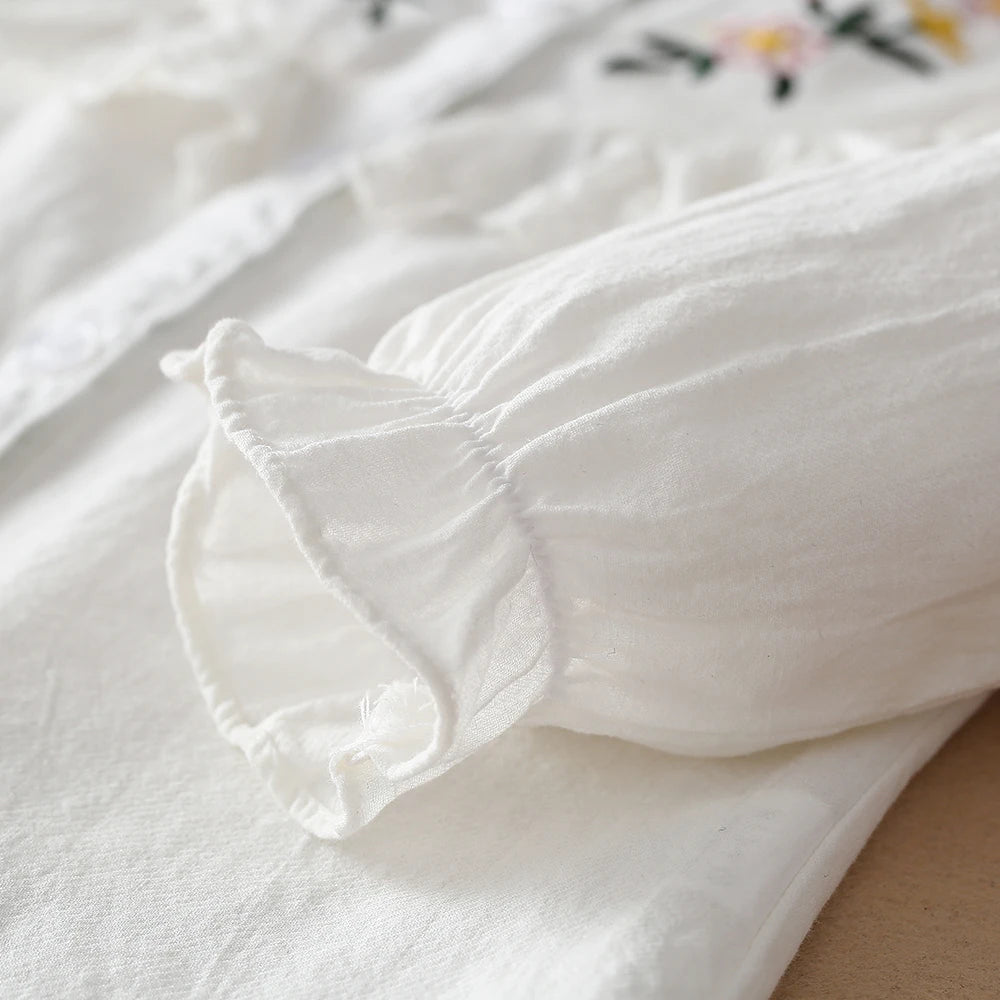Girls Blouses 100% Cotton White Long Sleeve Autumn Kids Clothes Embroidery Tops Girls School Shirts