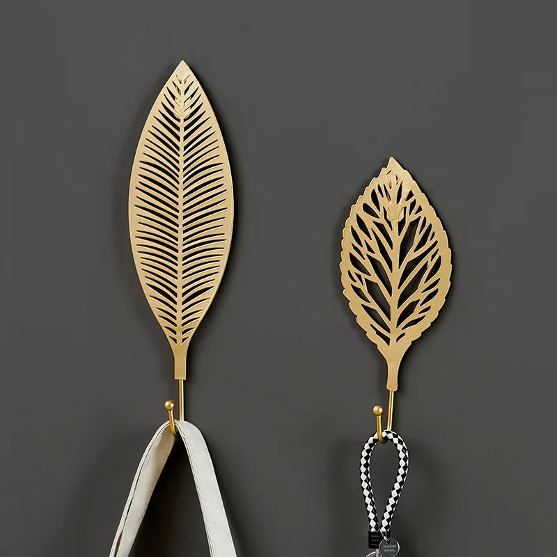 Retro Gold Leaf Shape Hanging Hooks Punch-Free Wall Hanger Hanging Storage Rack Towel Watch Bag Key Self Adhesive Household